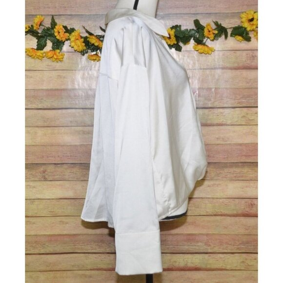 Sanctuary Ivory Button Front Collared Silky Blouse Top Size L V-Neck Career - Picture 8 of 12